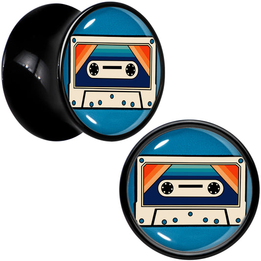 Black Acrylic Retro Cassette Double Flare Plug Set by Onyx O - - PLUG Double Flare