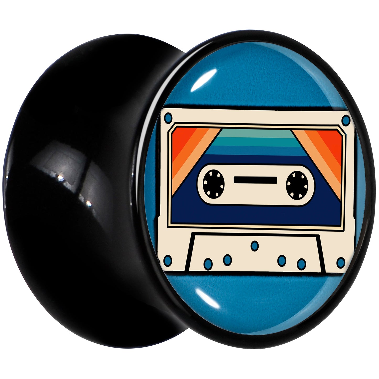 Black Acrylic Retro Cassette Double Flare Plug Set by Onyx O - - PLUG Double Flare