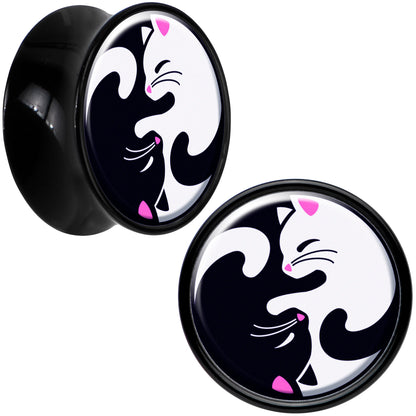 Black Acrylic Cute Kitty Cat Yin Yang Double Flare Plug Set by Onyx O - 14mm (9 16") - PLUG Double Flare