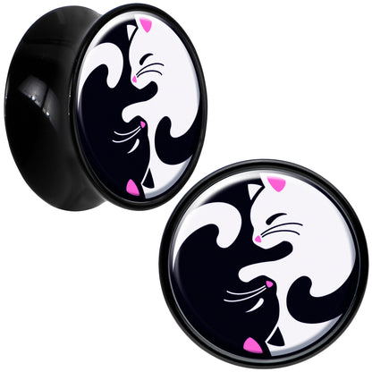 Black Acrylic Cute Kitty Cat Yin Yang Double Flare Plug Set by Onyx O - 16mm (5 8") - PLUG Double Flare