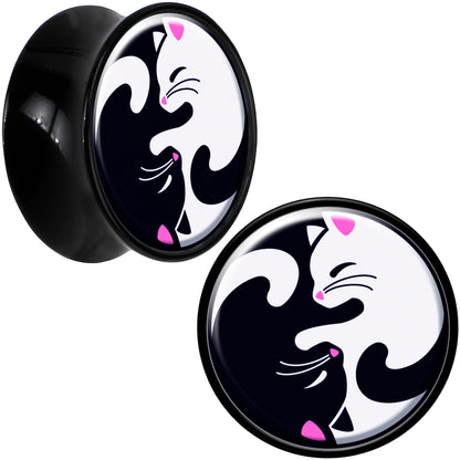 Black Acrylic Cute Kitty Cat Yin Yang Double Flare Plug Set by Onyx O - 18mm (0.709") - PLUG Double Flare