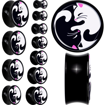 Black Acrylic Cute Kitty Cat Yin Yang Double Flare Plug Set by Onyx O - - PLUG Double Flare