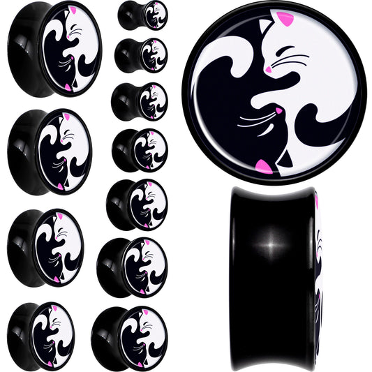 Black Acrylic Cute Kitty Cat Yin Yang Double Flare Plug Set by Onyx O - - PLUG Double Flare