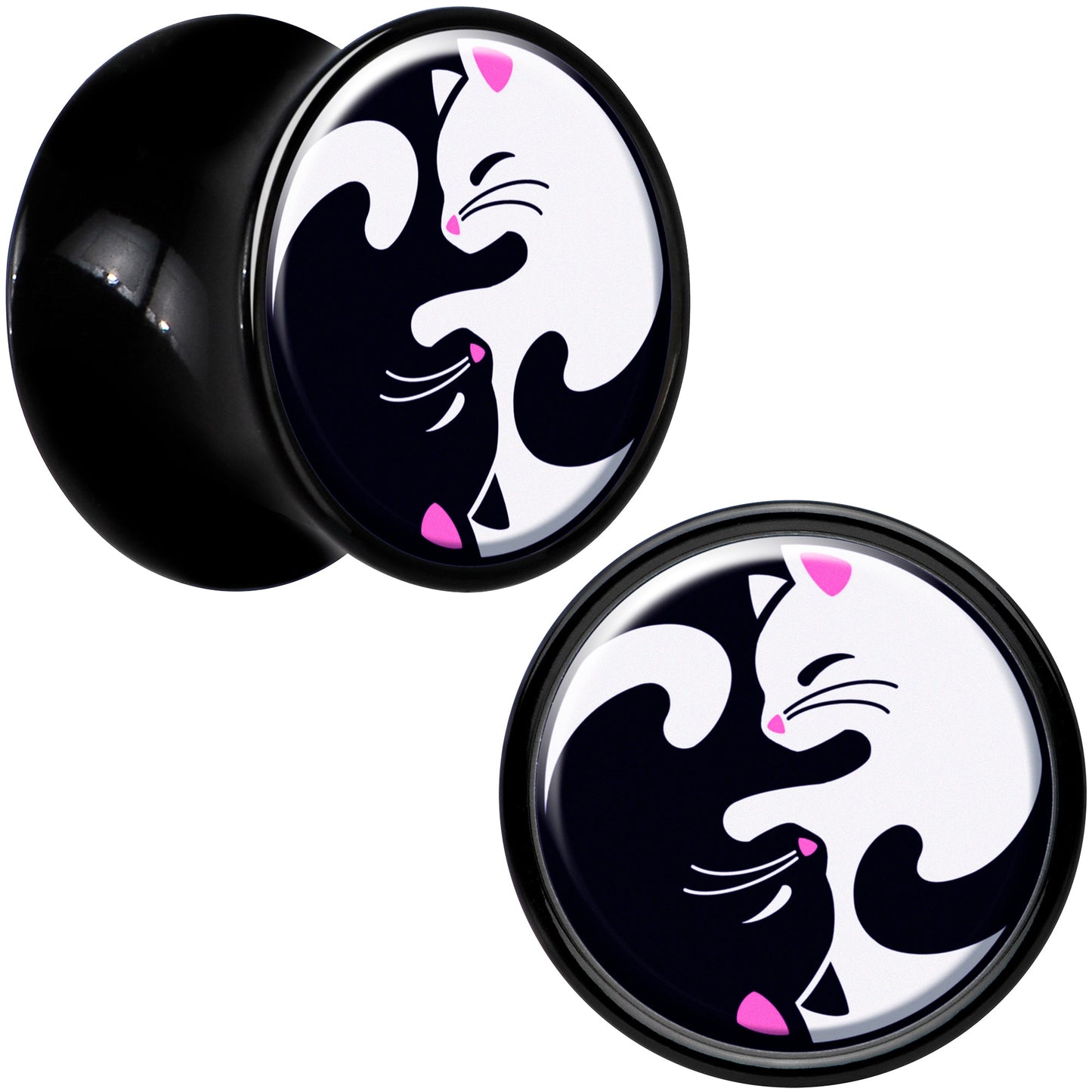 Black Acrylic Cute Kitty Cat Yin Yang Double Flare Plug Set by Onyx O - - PLUG Double Flare