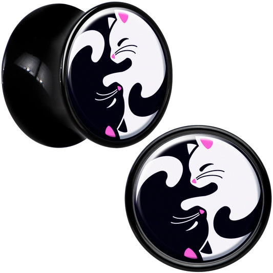 Black Acrylic Cute Kitty Cat Yin Yang Double Flare Plug Set by Onyx O - - PLUG Double Flare