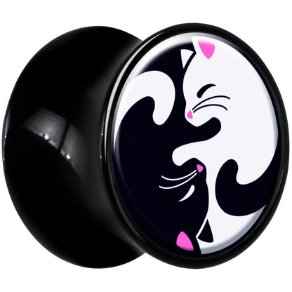 Black Acrylic Cute Kitty Cat Yin Yang Double Flare Plug Set by Onyx O - - PLUG Double Flare