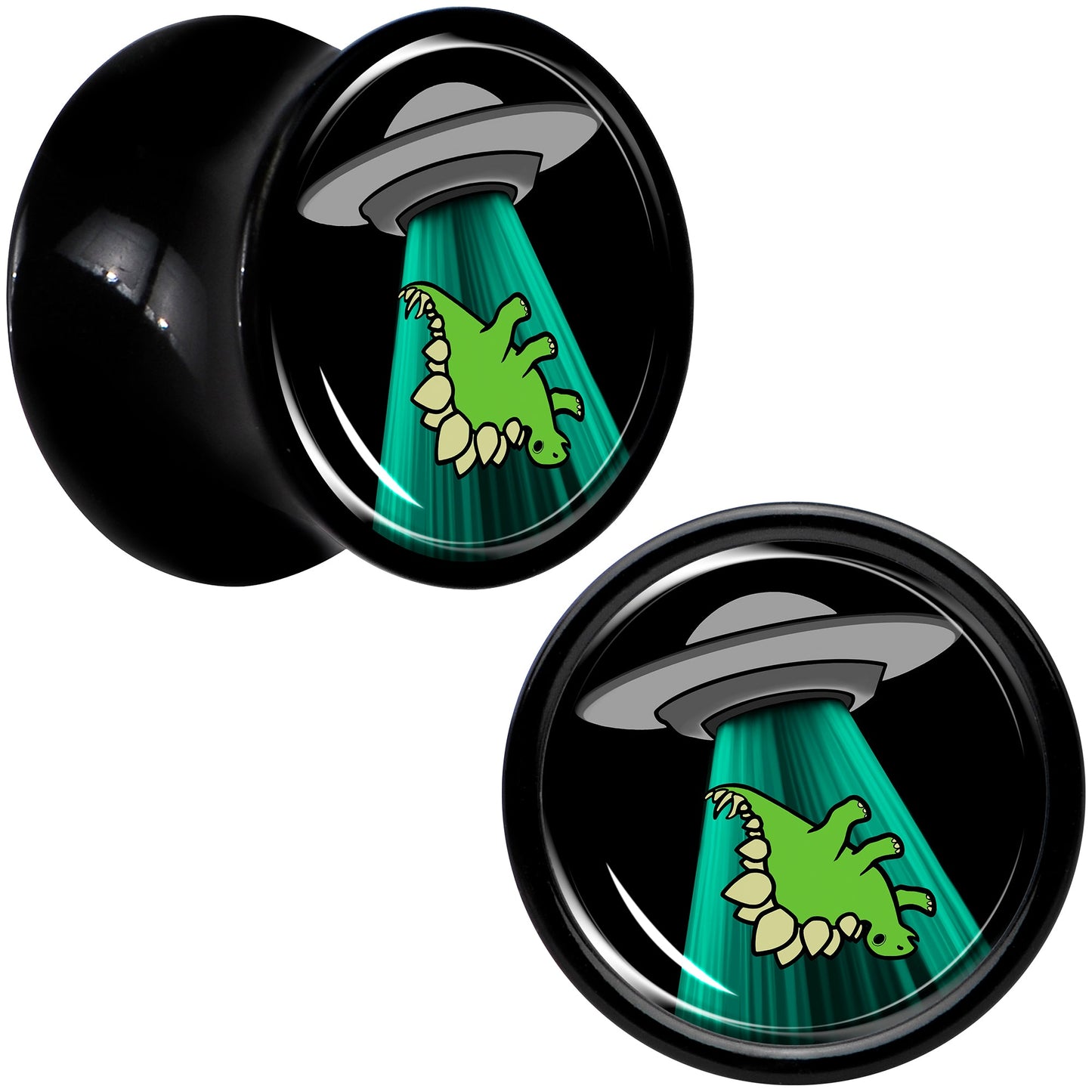 Black Acrylic Alien UFO Dinosaur Abduction Double Flare Plug Set by Onyx O - 10mm (00 Gauge) - PLUG Double Flare