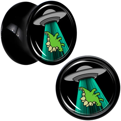 Black Acrylic Alien UFO Dinosaur Abduction Double Flare Plug Set by Onyx O - 10mm (00 Gauge) - PLUG Double Flare