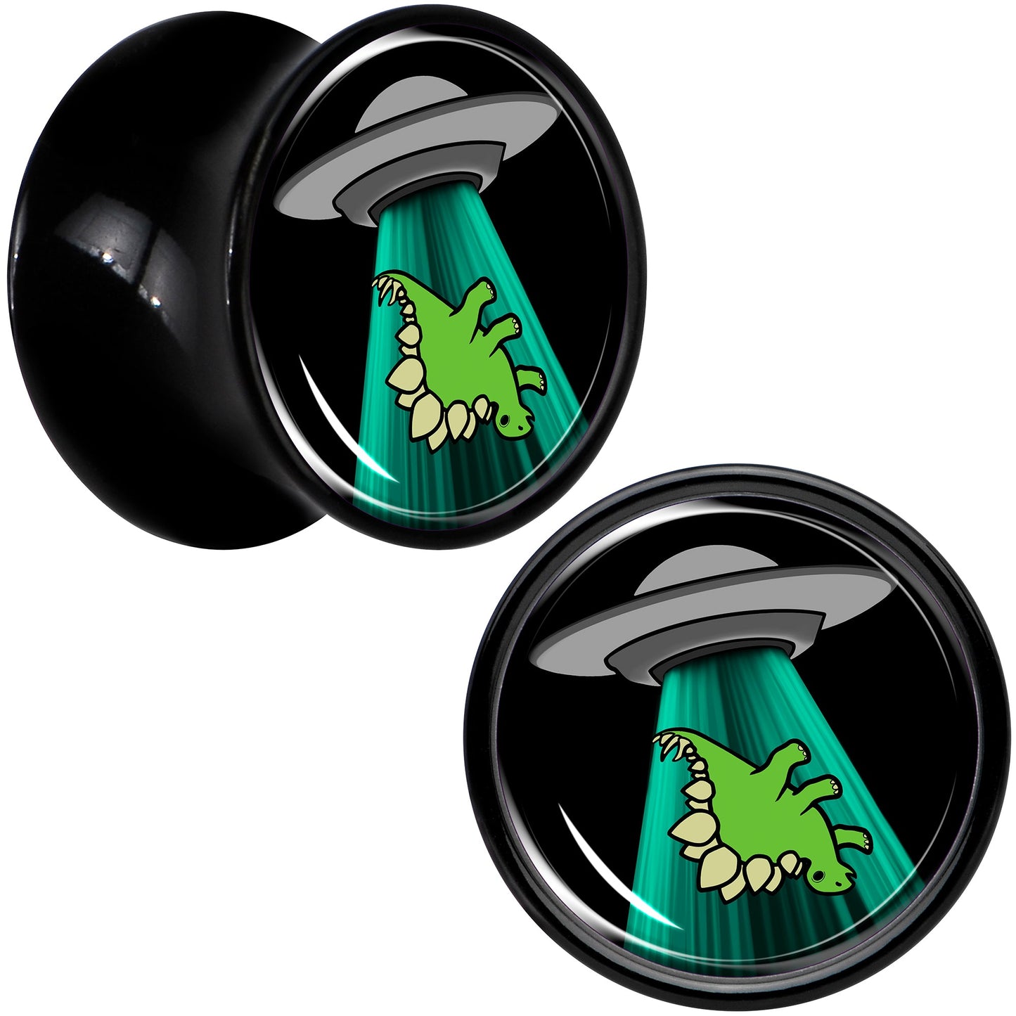 Black Acrylic Alien UFO Dinosaur Abduction Double Flare Plug Set by Onyx O - 13mm (34 64") - PLUG Double Flare