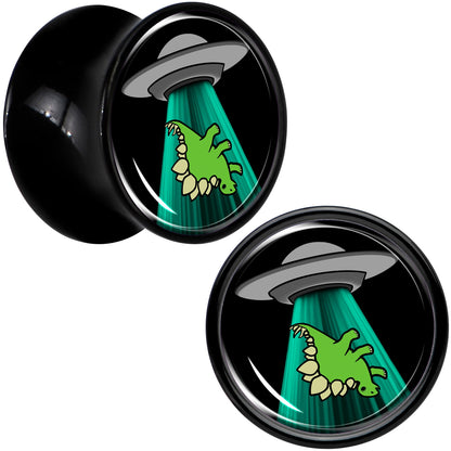 Black Acrylic Alien UFO Dinosaur Abduction Double Flare Plug Set by Onyx O - 13mm (34 64") - PLUG Double Flare