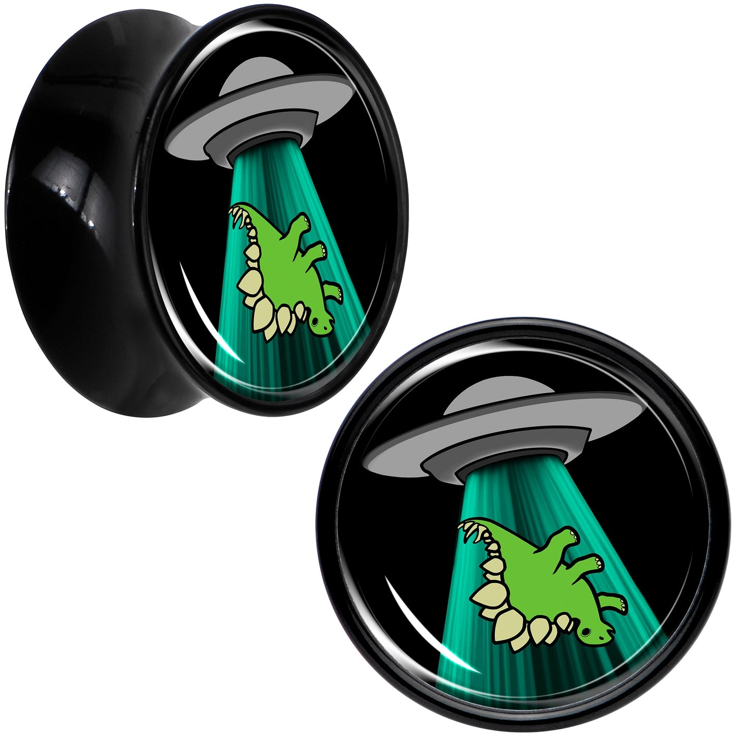Black Acrylic Alien UFO Dinosaur Abduction Double Flare Plug Set by Onyx O - 14mm (9 16") - PLUG Double Flare