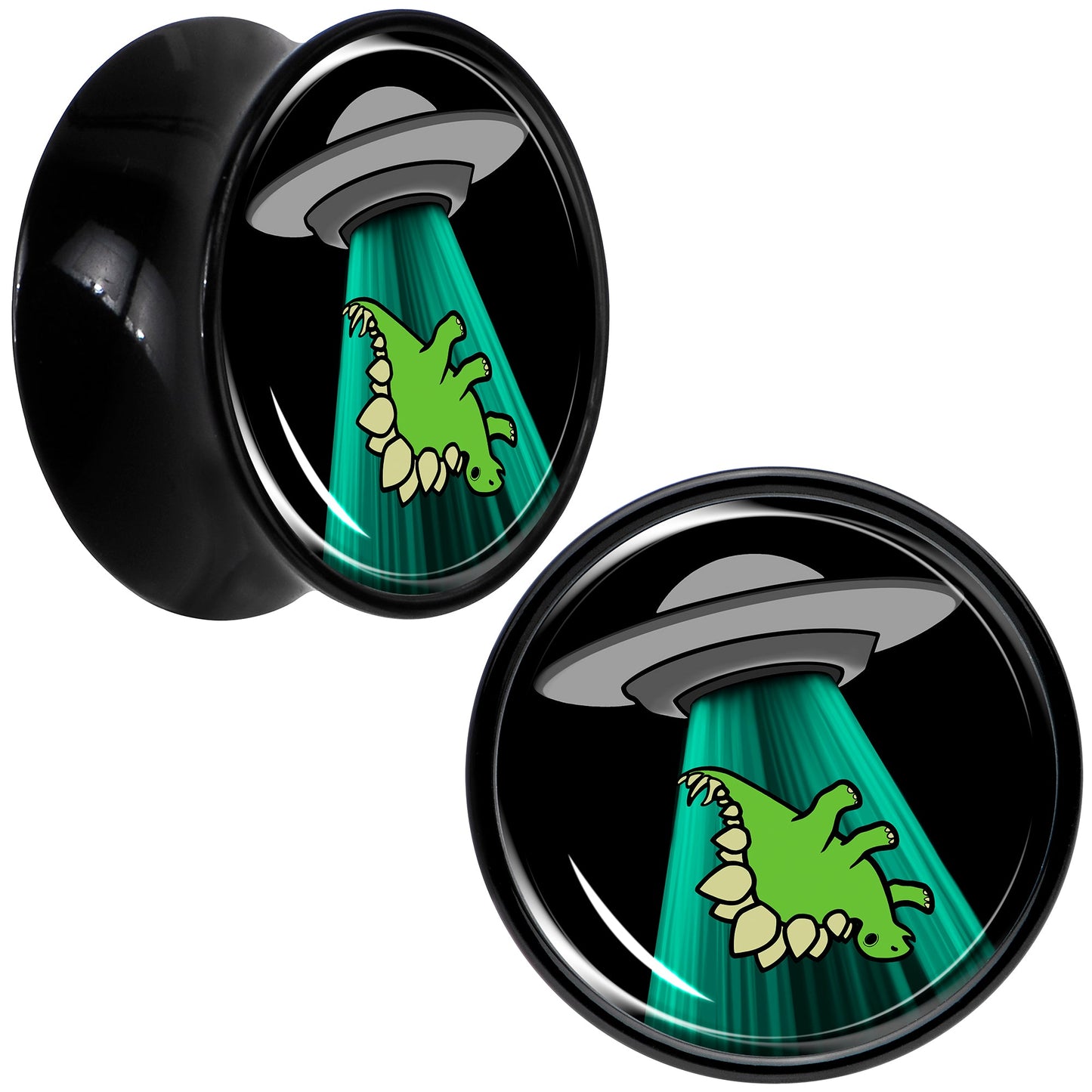 Black Acrylic Alien UFO Dinosaur Abduction Double Flare Plug Set by Onyx O - 16mm (5 8") - PLUG Double Flare