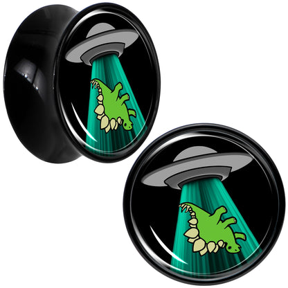 Black Acrylic Alien UFO Dinosaur Abduction Double Flare Plug Set by Onyx O - 16mm (5 8") - PLUG Double Flare