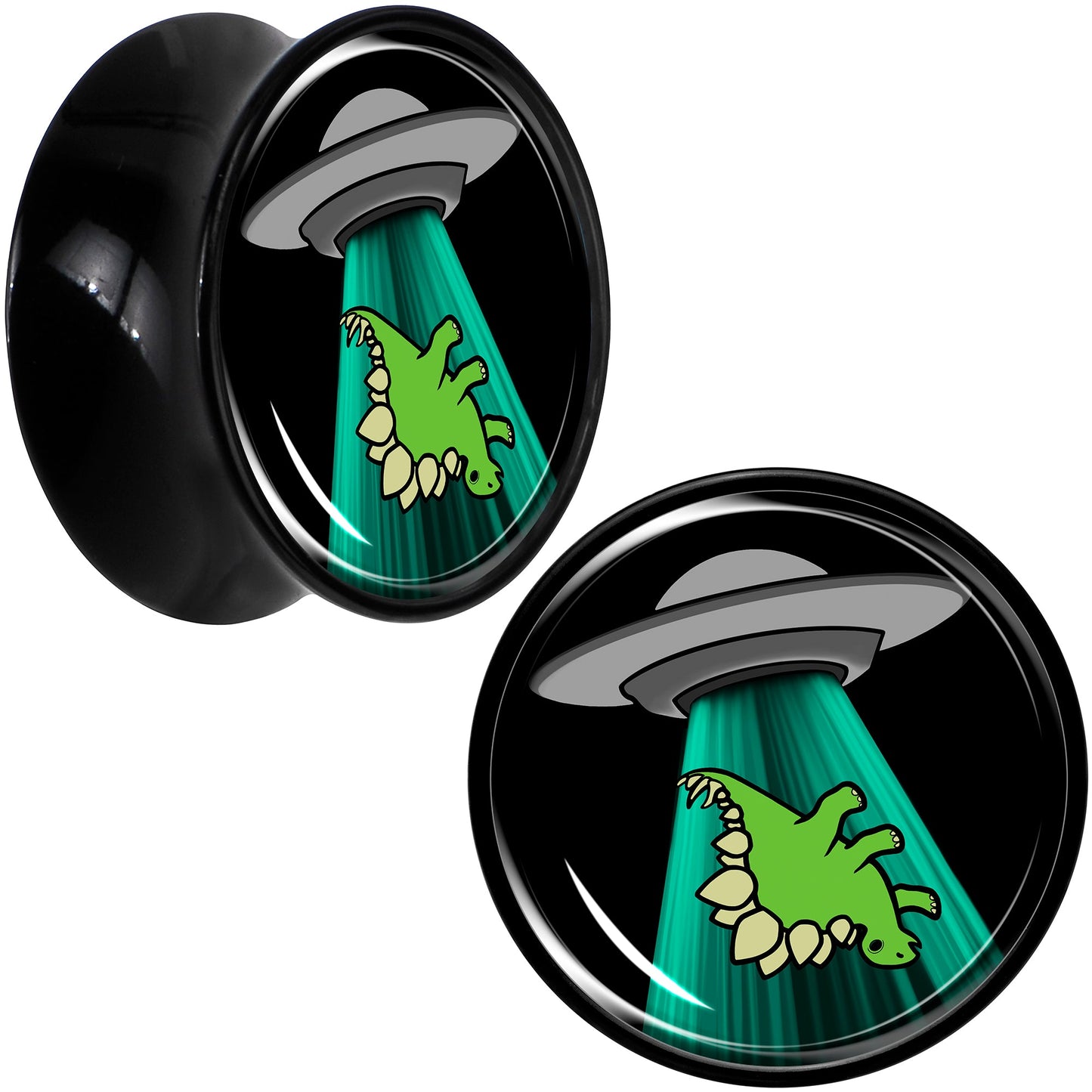 Black Acrylic Alien UFO Dinosaur Abduction Double Flare Plug Set by Onyx O - 18mm (0.709") - PLUG Double Flare