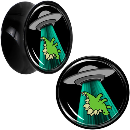Black Acrylic Alien UFO Dinosaur Abduction Double Flare Plug Set by Onyx O - 18mm (0.709") - PLUG Double Flare