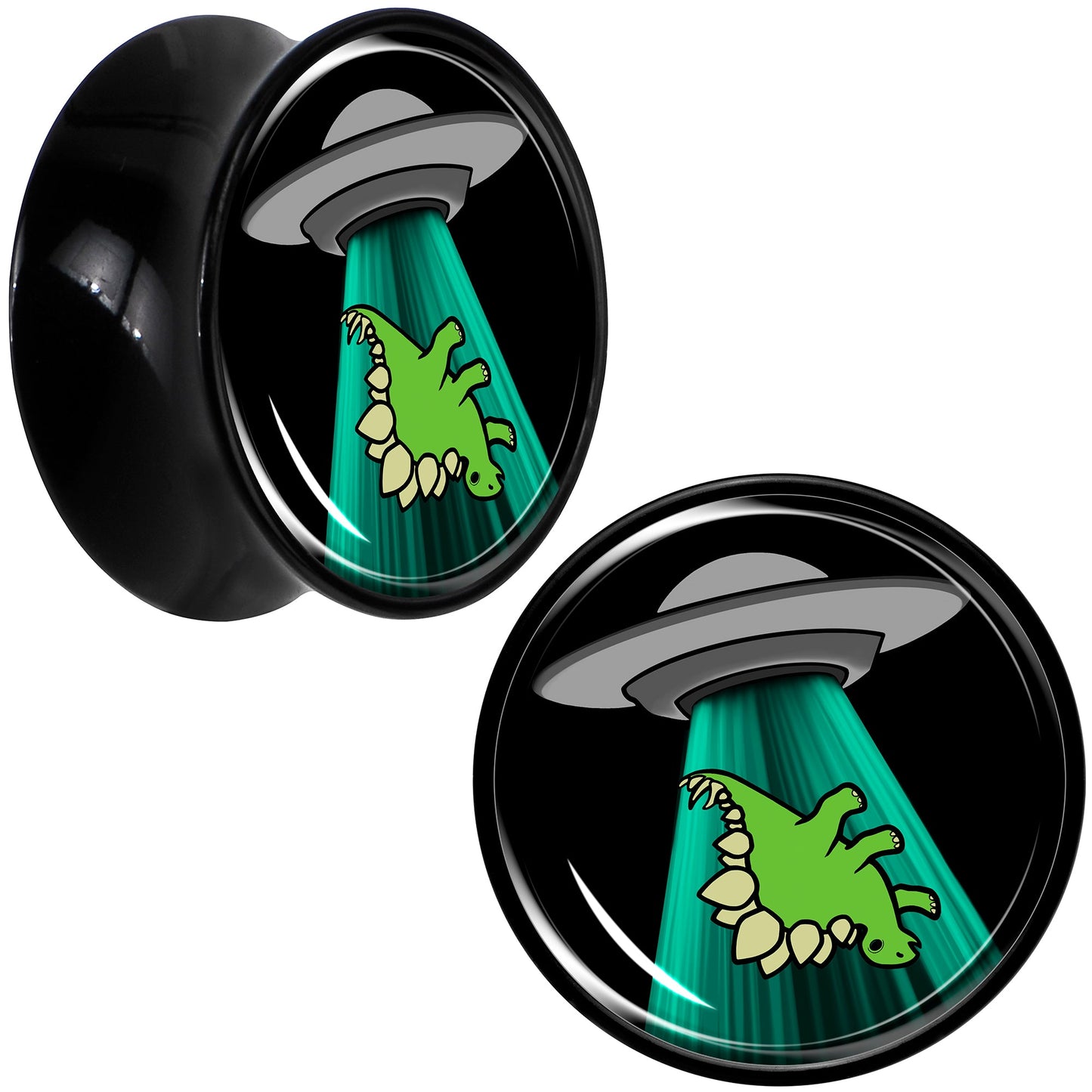 Black Acrylic Alien UFO Dinosaur Abduction Double Flare Plug Set by Onyx O - 20mm (13 16") - PLUG Double Flare
