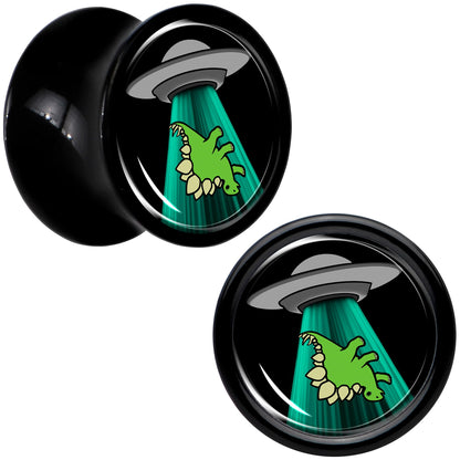 Black Acrylic Alien UFO Dinosaur Abduction Double Flare Plug Set by Onyx O - 8mm (0 Gauge) - PLUG Double Flare