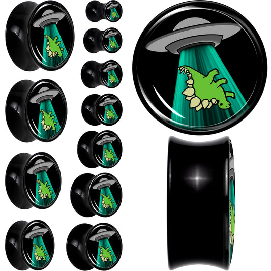 Black Acrylic Alien UFO Dinosaur Abduction Double Flare Plug Set by Onyx O - - PLUG Double Flare
