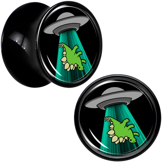 Black Acrylic Alien UFO Dinosaur Abduction Double Flare Plug Set by Onyx O - - PLUG Double Flare