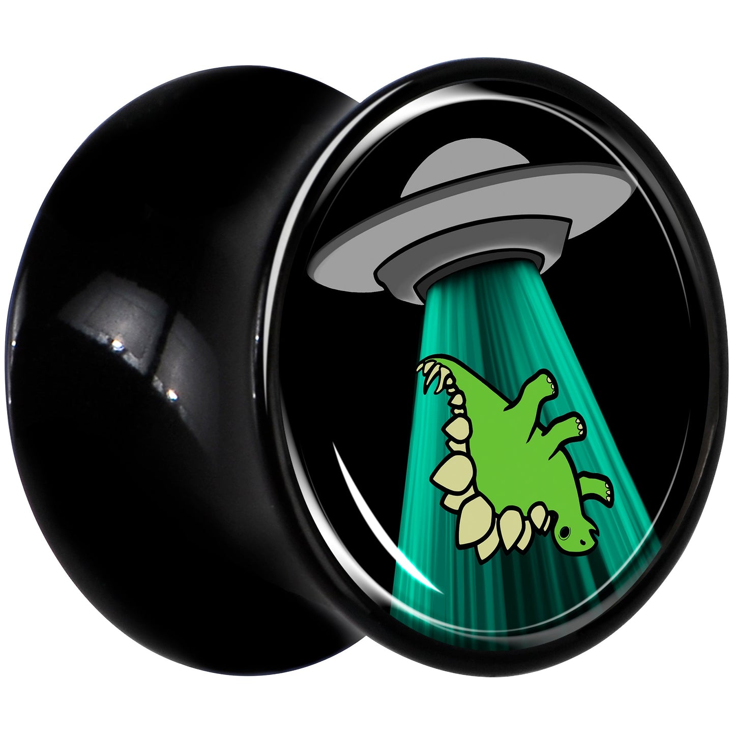 Black Acrylic Alien UFO Dinosaur Abduction Double Flare Plug Set by Onyx O - - PLUG Double Flare