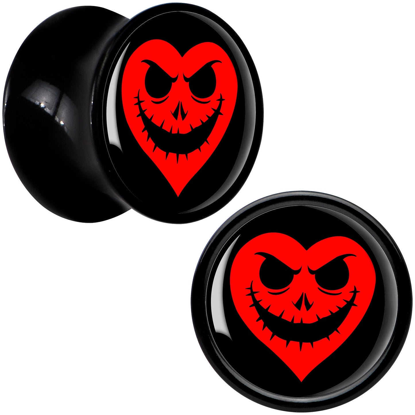 Valentine Jack O Heart Black Acrylic Saddle Plug Set by Onyx O - 10mm (00 Gauge) - PLUG Saddle