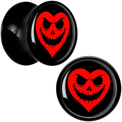 Valentine Jack O Heart Black Acrylic Saddle Plug Set by Onyx O - 10mm (00 Gauge) - PLUG Saddle