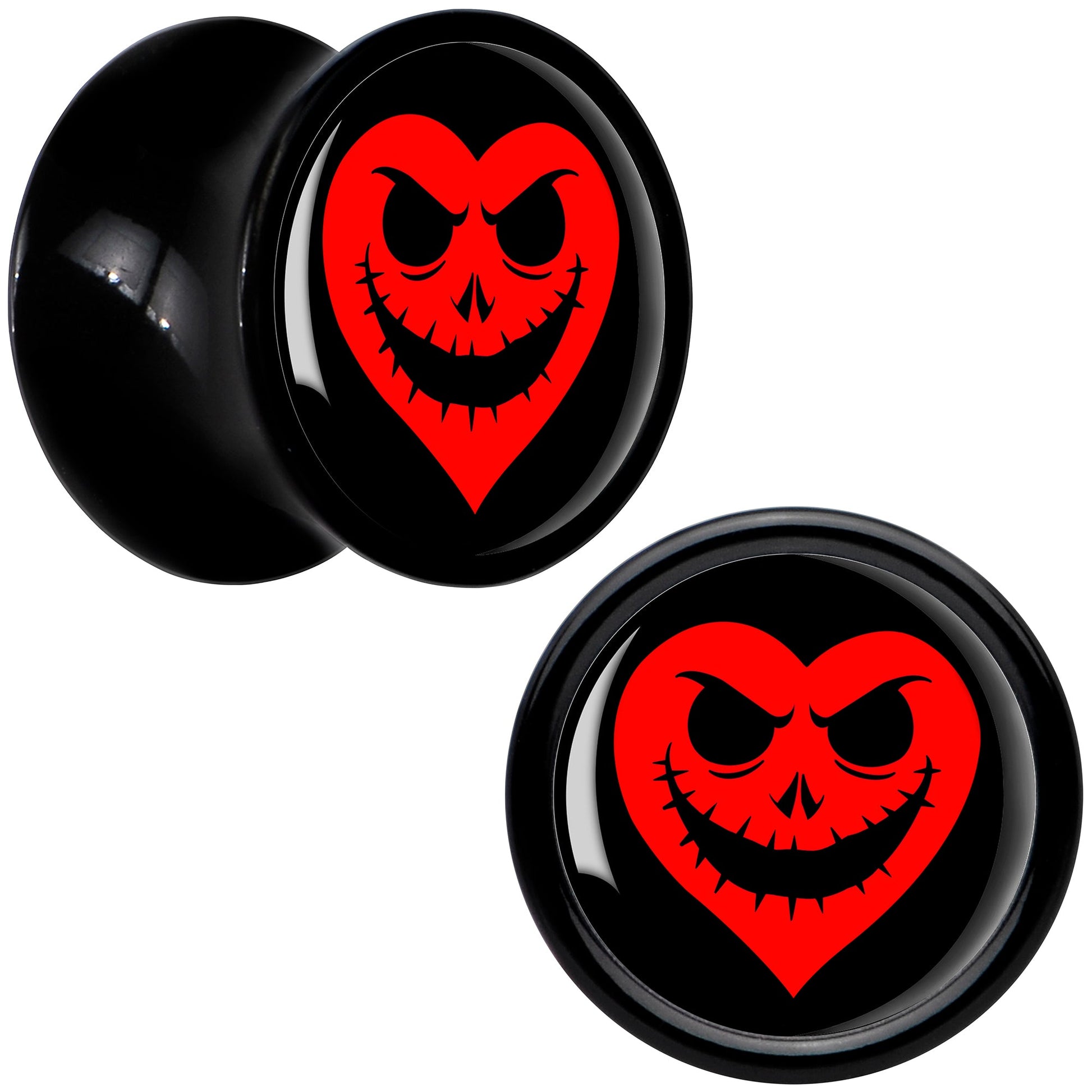 Valentine Jack O Heart Black Acrylic Saddle Plug Set by Onyx O - 8mm (0 Gauge) - PLUG Saddle