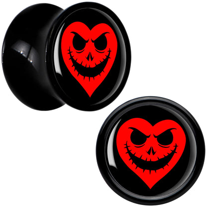 Valentine Jack O Heart Black Acrylic Saddle Plug Set by Onyx O - 8mm (0 Gauge) - PLUG Saddle