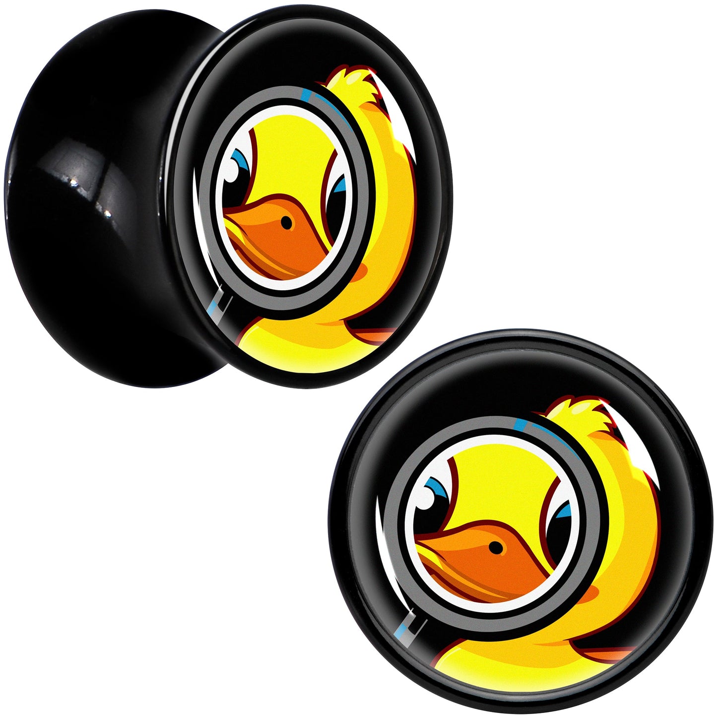 Magnified Yellow Duck Black Acrylic Saddle Plug Set 8mm to 20mm by Onyx O - 12mm (1 2") - PLUG Saddle