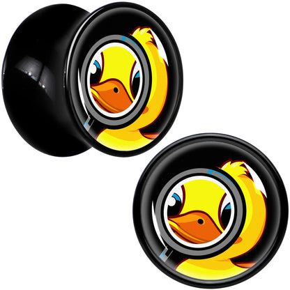 Magnified Yellow Duck Black Acrylic Saddle Plug Set 8mm to 20mm by Onyx O - 12mm (1 2") - PLUG Saddle