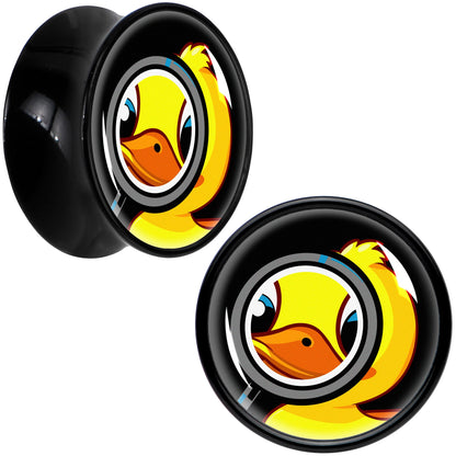 Magnified Yellow Duck Black Acrylic Saddle Plug Set 8mm to 20mm by Onyx O - 14mm (9 16") - PLUG Saddle