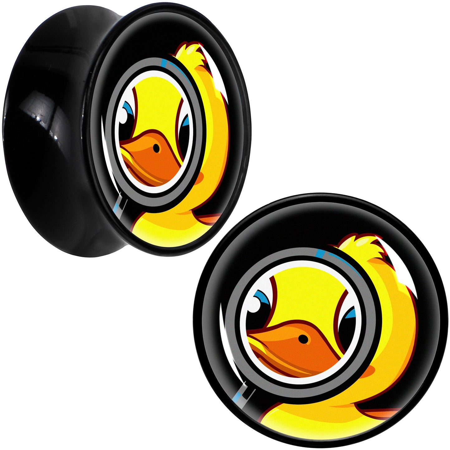 Magnified Yellow Duck Black Acrylic Saddle Plug Set 8mm to 20mm by Onyx O - 18mm (.0709") - PLUG Saddle