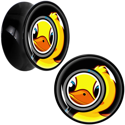 Magnified Yellow Duck Black Acrylic Saddle Plug Set 8mm to 20mm by Onyx O - 20mm (13 16") - PLUG Saddle