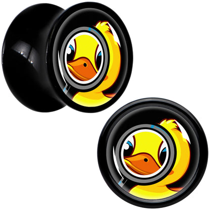 Magnified Yellow Duck Black Acrylic Saddle Plug Set 8mm to 20mm by Onyx O - 8mm (0 Gauge) - PLUG Saddle