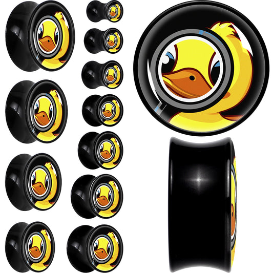 Magnified Yellow Duck Black Acrylic Saddle Plug Set 8mm to 20mm by Onyx O - - PLUG Saddle