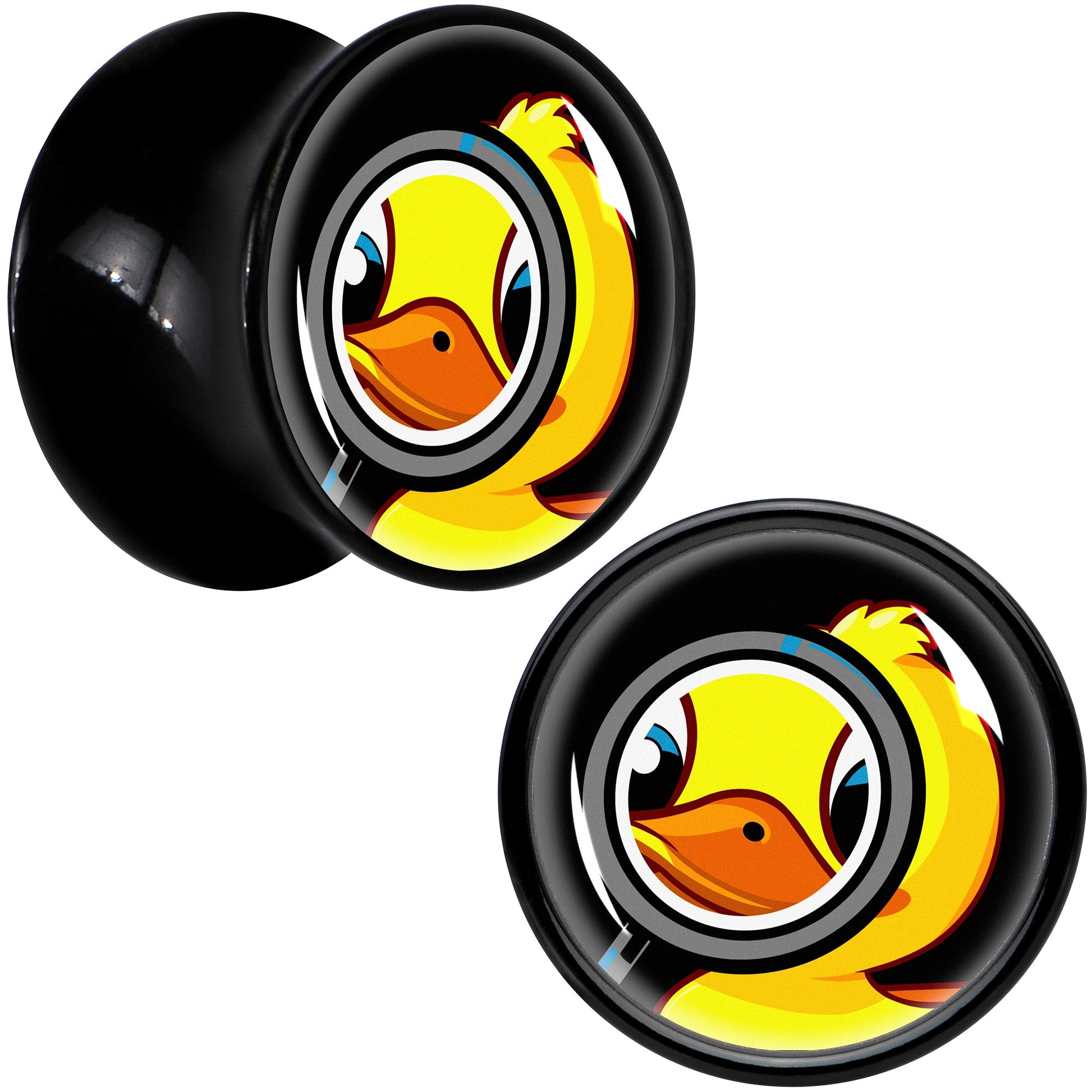 Magnified Yellow Duck Black Acrylic Saddle Plug Set 8mm to 20mm by Onyx O - - PLUG Saddle