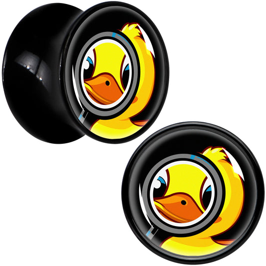 Magnified Yellow Duck Black Acrylic Saddle Plug Set 8mm to 20mm by Onyx O - - PLUG Saddle