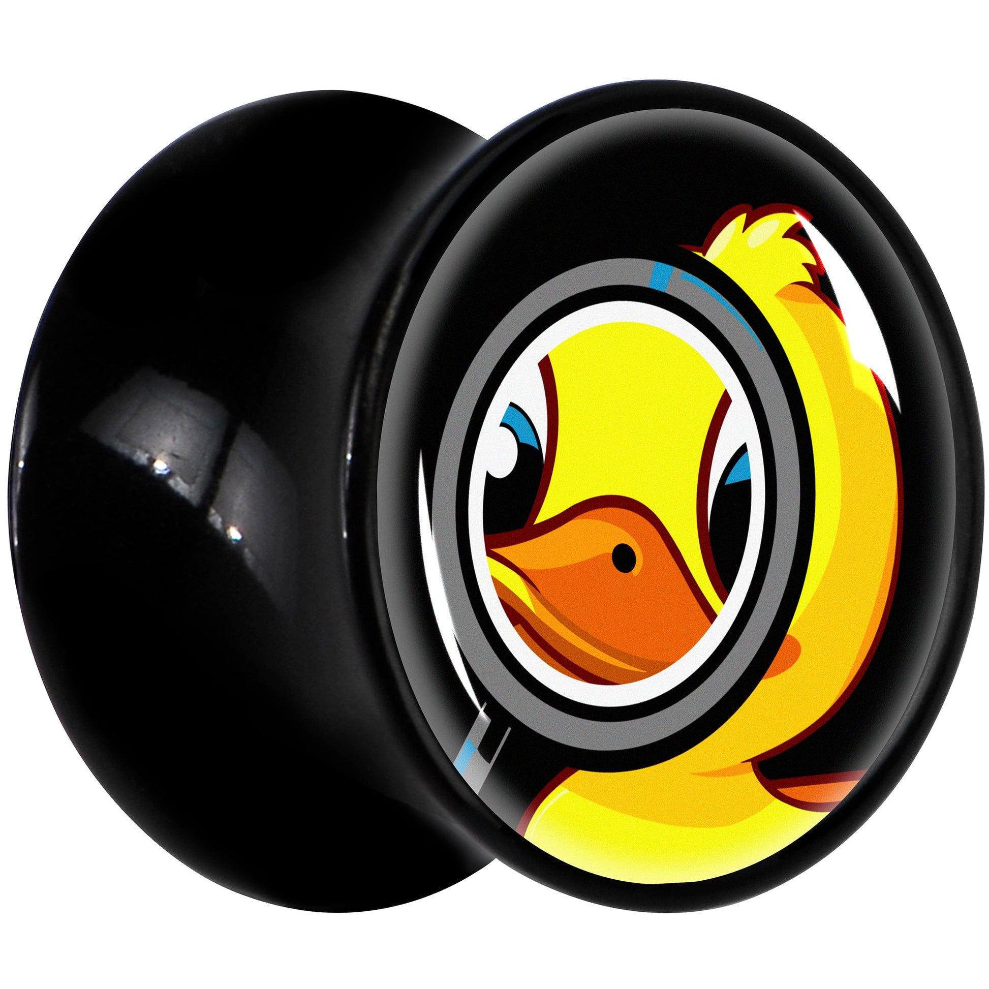 Magnified Yellow Duck Black Acrylic Saddle Plug Set 8mm to 20mm by Onyx O - - PLUG Saddle