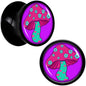Black Acrylic Funky Floral Mushroom Double Flare Plug Set by Onyx O - 10mm (00 Gauge) - PLUG Double Flare