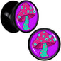 Black Acrylic Funky Floral Mushroom Double Flare Plug Set by Onyx O - 13mm (34 64") - PLUG Double Flare