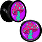 Black Acrylic Funky Floral Mushroom Double Flare Plug Set by Onyx O - 8mm (0 Gauge) - PLUG Double Flare