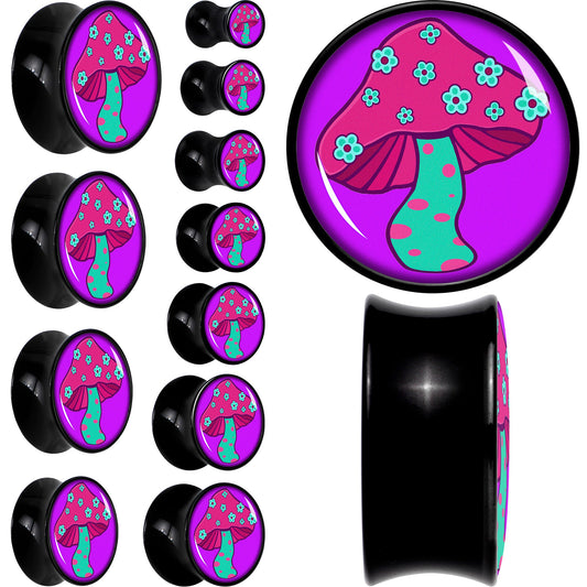 Black Acrylic Funky Floral Mushroom Double Flare Plug Set by Onyx O - - PLUG Double Flare