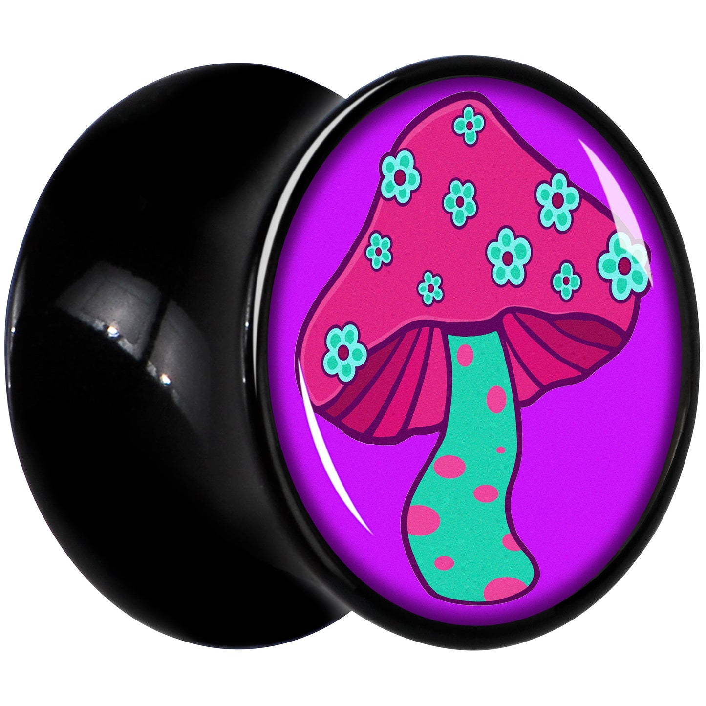 Black Acrylic Funky Floral Mushroom Double Flare Plug Set by Onyx O - - PLUG Double Flare