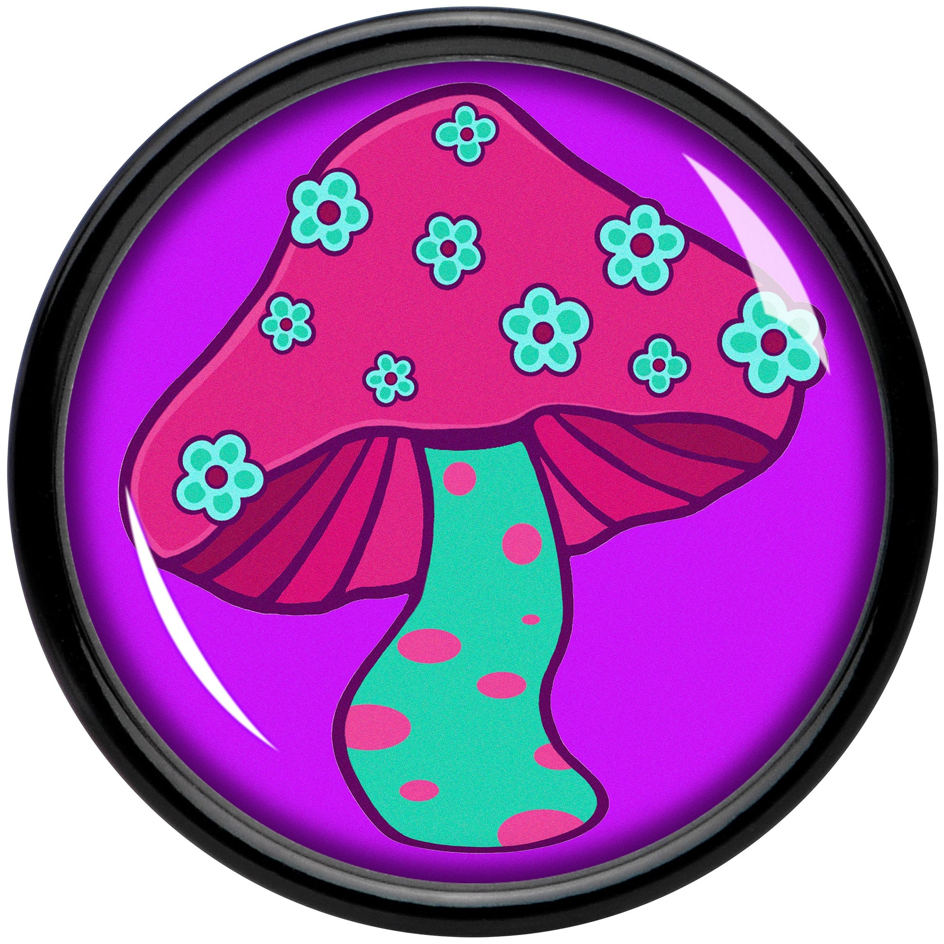 Black Acrylic Funky Floral Mushroom Double Flare Plug Set by Onyx O - - PLUG Double Flare