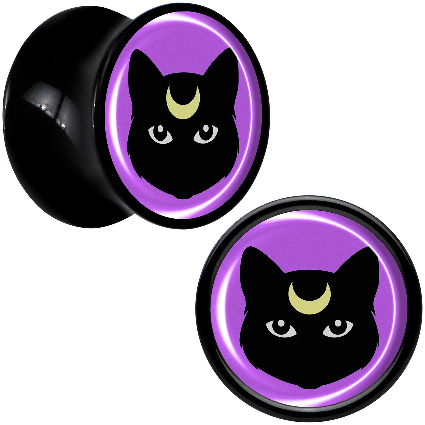 Black Mystic Kitty Cat Black Acrylic Saddle Plug Set by Onyx O - 10mm (00 Gauge) - PLUG Saddle