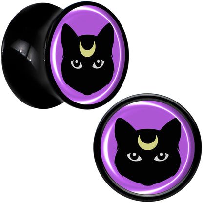 Black Mystic Kitty Cat Black Acrylic Saddle Plug Set by Onyx O - 10mm (00 Gauge) - PLUG Saddle
