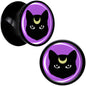 Black Mystic Kitty Cat Black Acrylic Saddle Plug Set by Onyx O - 10mm (00 Gauge) - PLUG Saddle