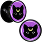 Black Mystic Kitty Cat Black Acrylic Saddle Plug Set by Onyx O - 12mm (1 2") - PLUG Saddle