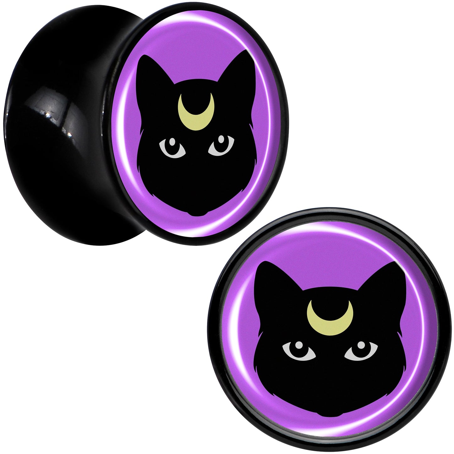Black Mystic Kitty Cat Black Acrylic Saddle Plug Set by Onyx O - 13mm (34 64") - PLUG Saddle