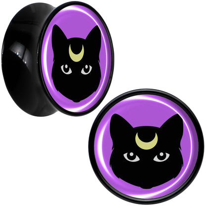Black Mystic Kitty Cat Black Acrylic Saddle Plug Set by Onyx O - 14mm (9 16") - PLUG Saddle